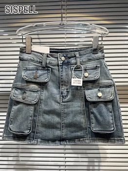 SISPELL אופנת רחוב ג ' ינס חצאיות לנשים גבוהה המותניים טלאים כיסים מיני סלים Bodycon החצאית הנשית הקיץ 2023 בגדים חדשים.