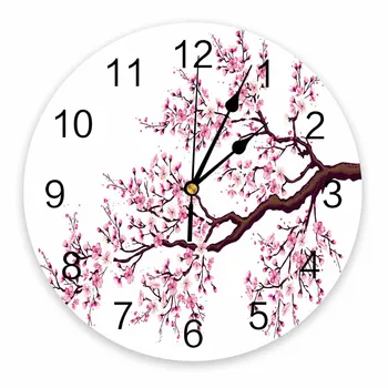 פרחי דובדבן ורוד פרח יפן דקורטיבי עגול שעון קיר עיצוב מותאם אישית ללא מתקתקת שקט חדרי שינה גדולים שעון קיר