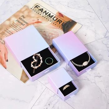 12pcs קרטון מגירת תכשיטים ארגונית קופסא מתנת טבעת שרשרת צמידים עגילים נסיעות אחסון אריזה קופסה עם ספוג שחור