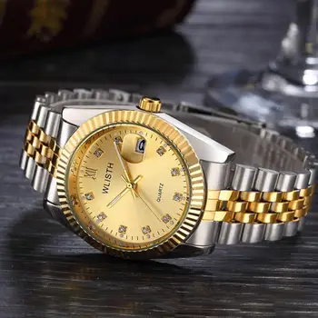 כמה לצפות יהלום של נשים שעון יוקרה זהב LadyLover נירוסטה עמיד למים קוורץ שעוני יד גברים אנלוגי אוטומטי תאריך