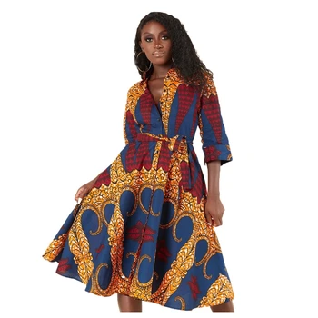 אפריקה אופנה שמלה חדשה אפריקאים אופנה של נשים שרוול ארוך מודפס שמלת החולצה קטן סתיו חולצה רופף שמלת חלוק Vestidos