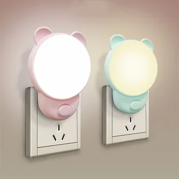 מתג דוב Plug-in קטן מנורת לילה Led שני צבעים להתאמה לבן חם אור רך ילדים לישון האור