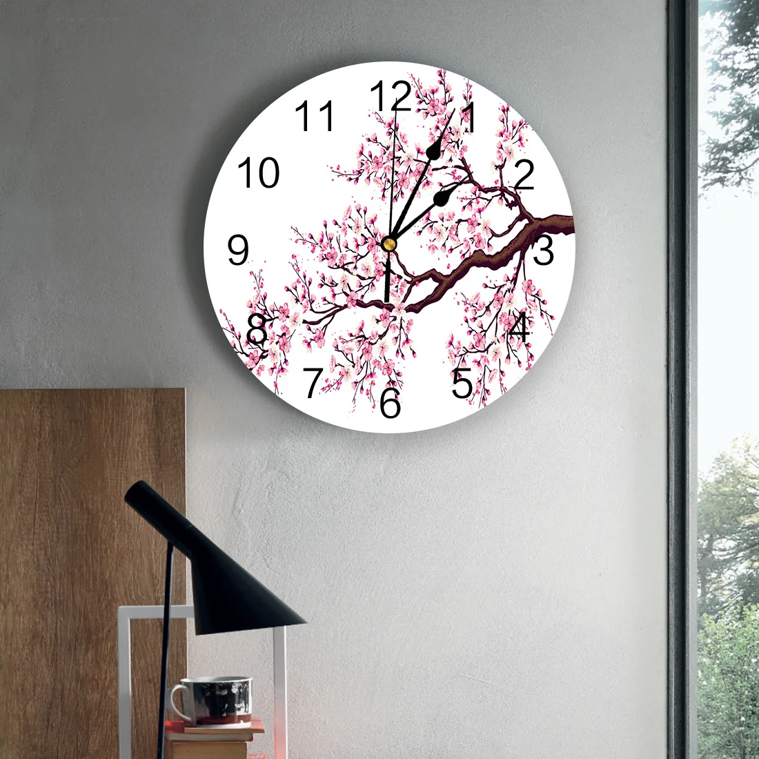 פרחי דובדבן ורוד פרח יפן דקורטיבי עגול שעון קיר עיצוב מותאם אישית ללא מתקתקת שקט חדרי שינה גדולים שעון קיר